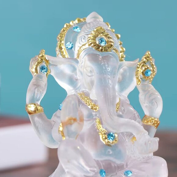 GANESH CLEAR GLAZE CRYSTAL STATUE-Bejeweled Resin Stone-4.5 in Figurine-Success - Picture 14 of 16